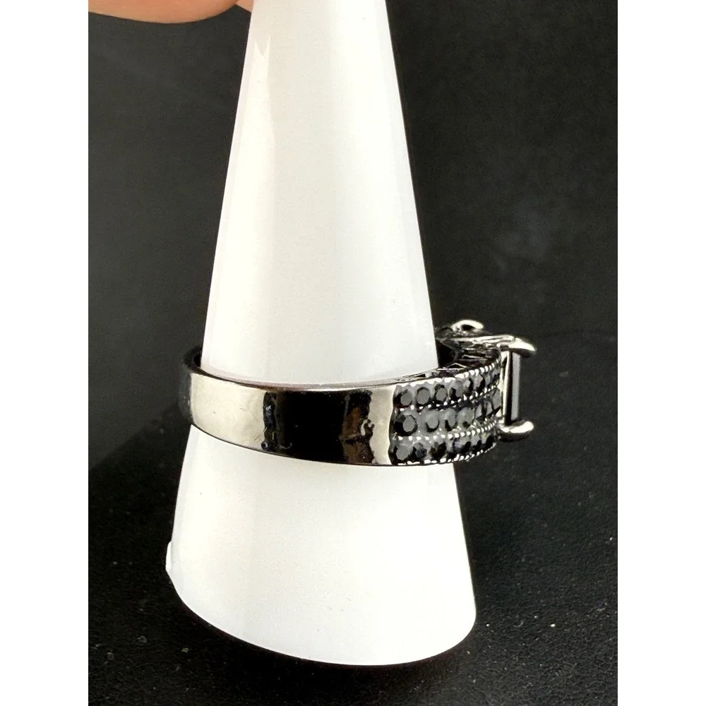 Vintage Estate Cocktail Ring Black Rhinestone Pave Statement 10